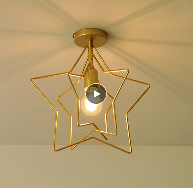 Lampa sufitowa 3D w kształcie gwiazdy, ze złotego metalu